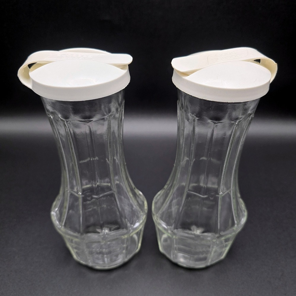 Vintage Good Seasons Glass Salad Dressing Cruet Set of 2 White Flip Top Lids - Picture 4 of 16